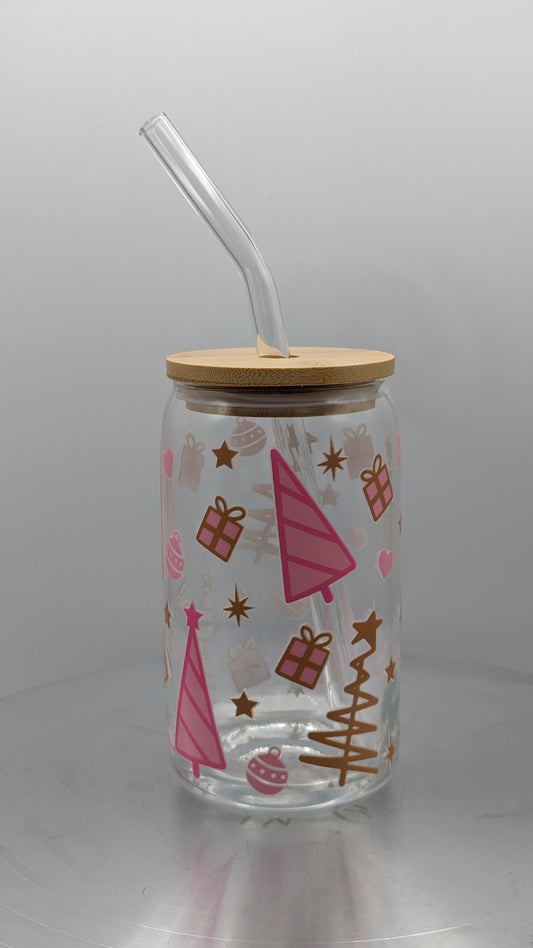 Pink Christmas trees glass cup