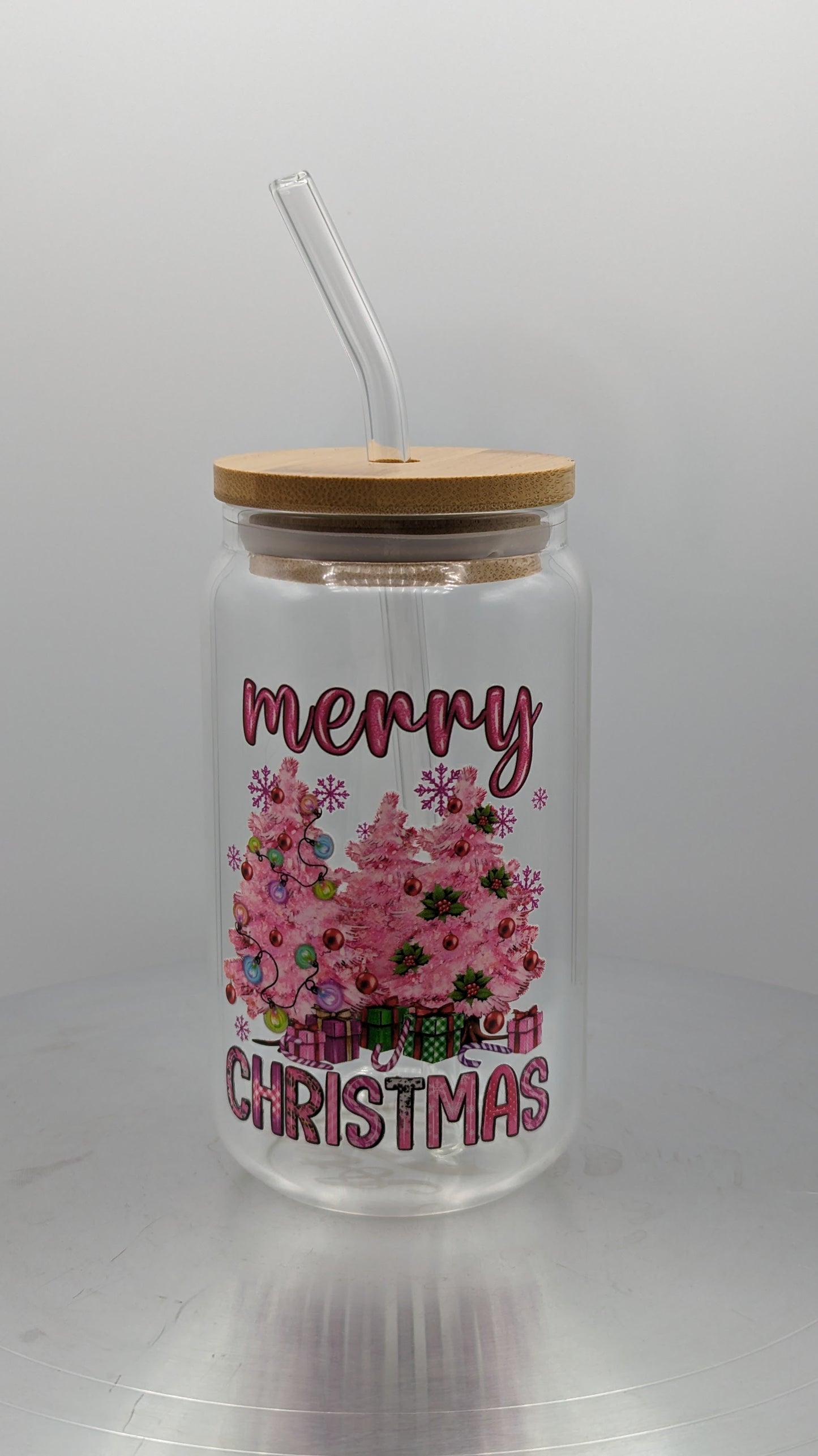 Pink Merry Christmas glass cup